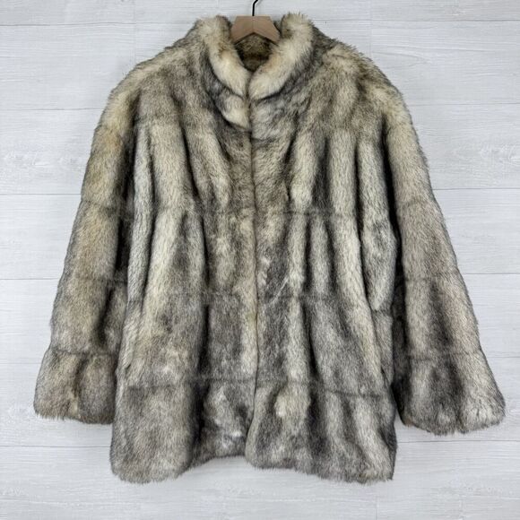 Gallery Jackets & Blazers - Vtg Gallery Faux Fur Coat Jacket Women L Gray Eskimo Y2K Lined Soft Old Money
